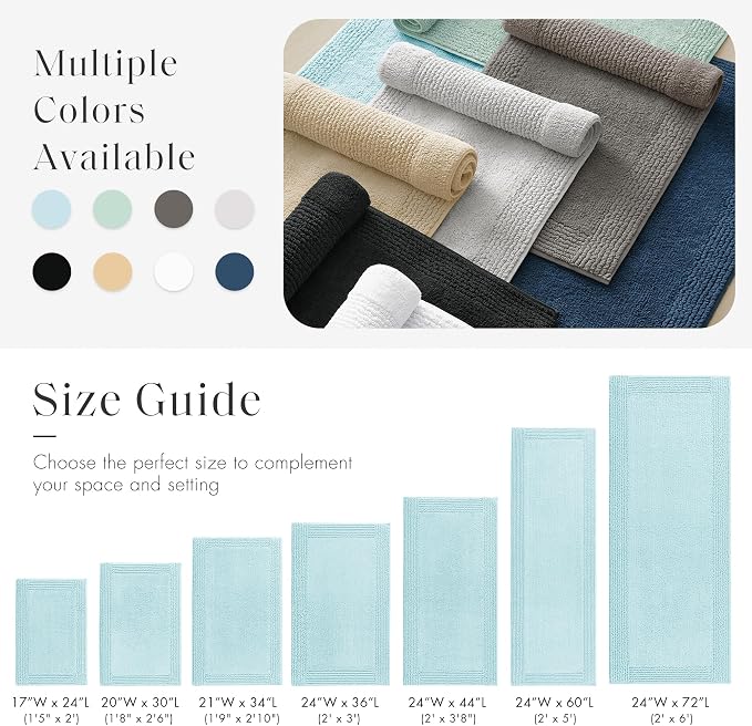 Madison Park Splendor Reversible 100% Cotton Bath Runner, 24 x 72, Blue | Tufted Bathroom Rug, 3000 GSM, Hotel Quality, Luxurious Plush, Medium Pile, Absorbent, Quick Dry, OEKO-TEX, Shower Room Décor