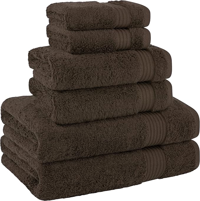 Cotton Paradise 100% Cotton Turkish Towel Set, Soft Absorbent Quick Dry, 6 Piece Towel Set, Chocolate Brown