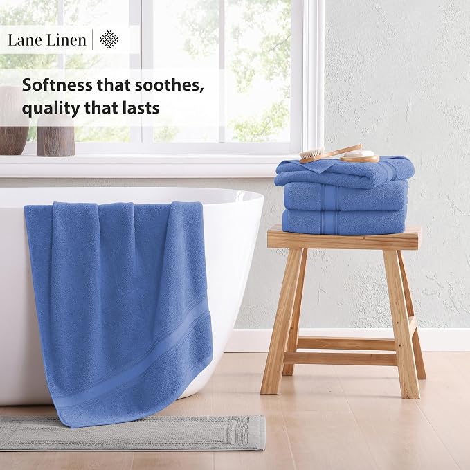 LANE LINEN 100% Cotton 4 Pack Bath Sheets (35"x66") - Zero Twist Cotton Extra Large Bathroom Towels - Quick Dry, Soft & Absorbent Oversized Bath Towels - Machine Wash in Cold Water - Cerulean Blue