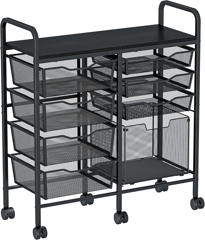 Aokitsink Rolling Cart with Drawers,8-Drawer Storage Cart with Wooden Tabletop and Lockable Wheels,Craft Storage & Art Supply Organizer,Letter-Size File Drawer for Classroom, Office & Home