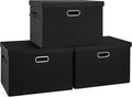 Graciadeco Large 17" 36 Quart Collapsible Stackable Storage Bins with Lids, 3 Packs Black Linen Fabric Closet Boxes with Lids, Storage Cube Baskets Container Organizers for Bedroom Office(17 x12 x11)