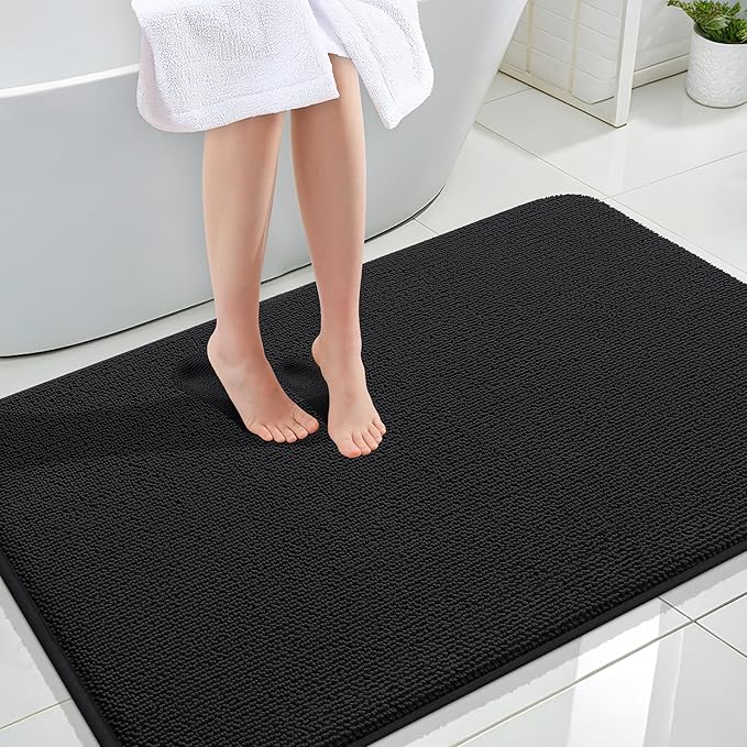 OLANLY Memory Foam Large Bathroom Rugs 47x32, Absorbent Bath Mat, Black | Soft Quick Dry Bath Mat Rugs, Non-Slip, Machine Washable Mat for Bathroom Floor, Tub and Shower, Home Decor Accessories