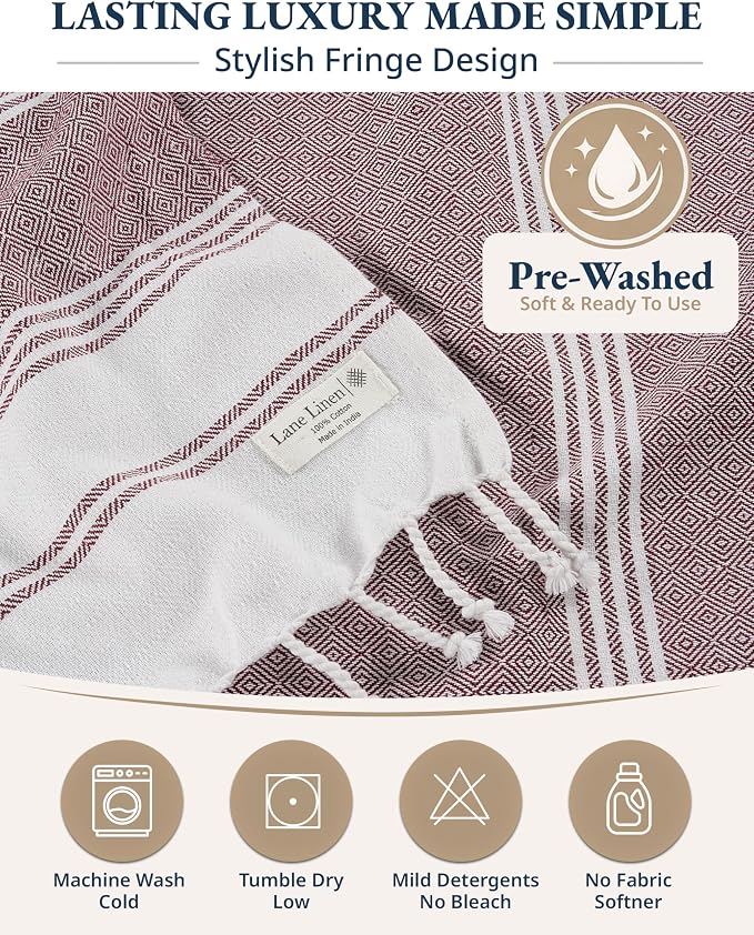 LANE LINEN Large Pool Towels, XL Beach Towel, Pre-Washed - Fired Brick | No Shrink, Quick Dry Oversized Beach Towels - 39"x71", Vacation Essential - Travel & Camping, Machine Washable, Everyday Use
