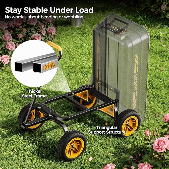 CAMMOO 10-in NO-Flat Tires 600lb Garden Dump Cart 4 Cu.Ft. Wheelbarrow | Garden Wagon Quick-Release Dumping Garden Cart Virgin Polypropylene - Not Recycled Material for Landscaping Gardening