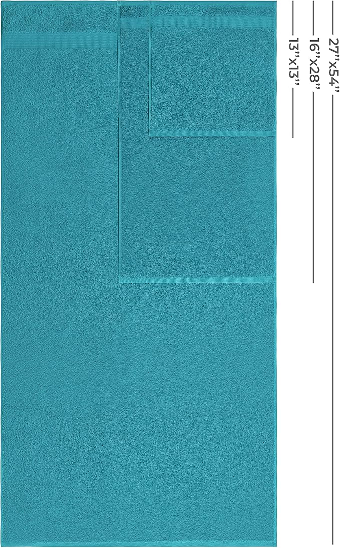 American Veteran Towel, 100% Cotton Turkish 6 Piece Towel Set Luxury Towels Set of 6 for Bathroom Essentials 2 Bath Towels 2 Hand Towels 2 Washcloths, Aqua Blue