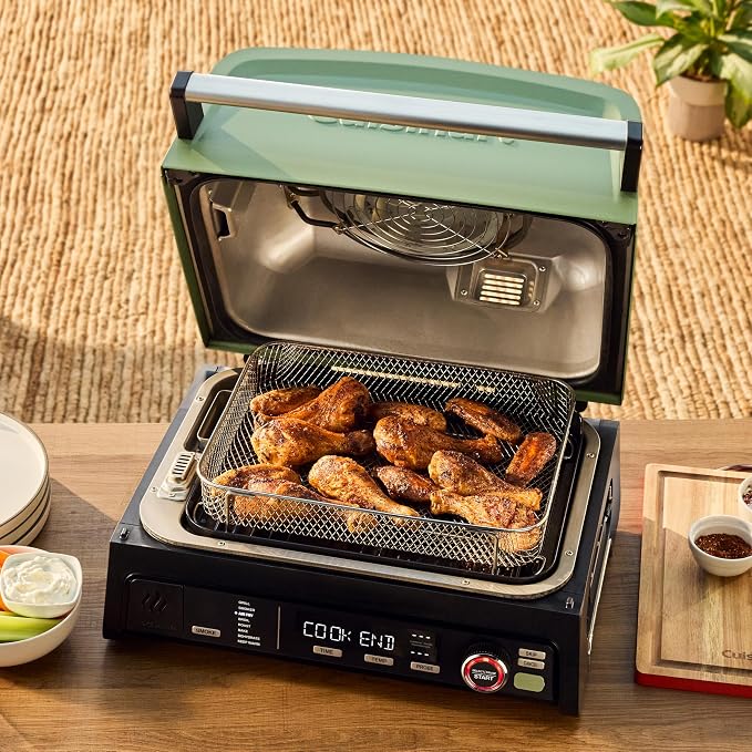 Cuisinart Outdoor Electric Grill, 8-in-1 Air Fryer/Grill/Smoker, 154 sq in | CEG-1302, Cuisinart FlavorBoost 8-in-1 outdoor electric grill, 1800W small electric grill with air fryer & wood-pellet drawer