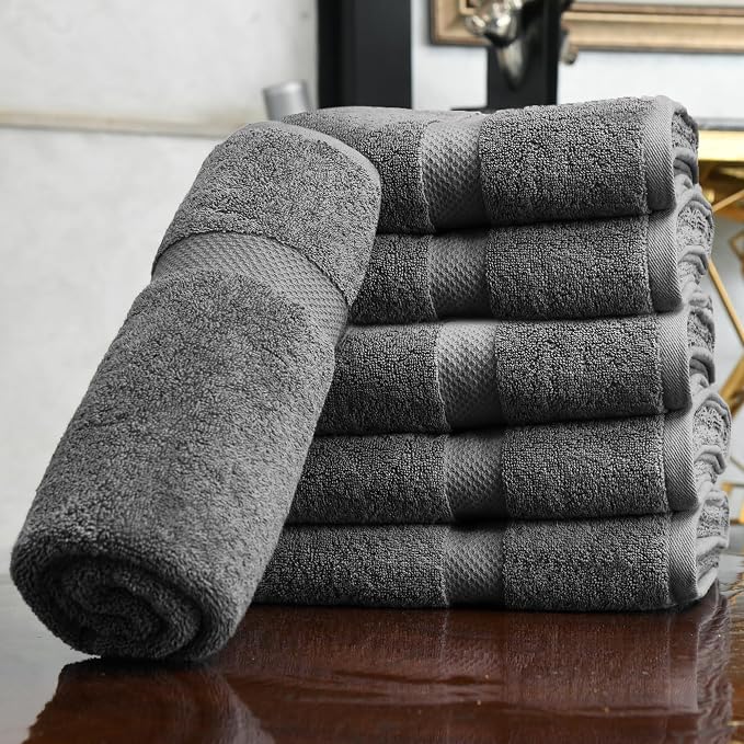 HERCULEAN Premium Bath Towels 24 x 48 Pack of 6 | Quick Dry and Highly Absorbent | 100% Cotton Terry Towels for Bathroom - Perfect for Shower - Pool and Spa - Luxury Soft Towels - Light Grey