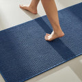 TYUU Bathroom Rugs Non Slip Washable, Super Absorbent Thin Bath Mat Quick Dry Low Pile Bathroom Rug, Navy Blue 20"x48"