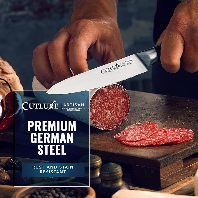 Cutluxe Chef Knife Set, 3-Piece Kitchen Knives – Razor Sharp German Steel | Professional Full Tang Blades with Ergonomic Handles – Artisan Series, Forged High Carbon