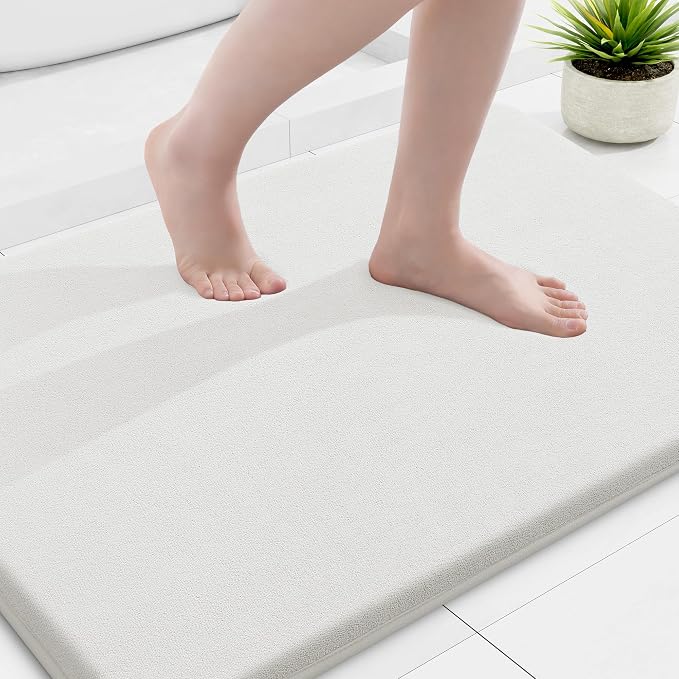 Smiry Memory Foam Bath Mat 36x24, Extra Soft and Absorbent Bathroom Mats, Non Slip Washable Carpet for Floor, Shower and Tub, Ivory White