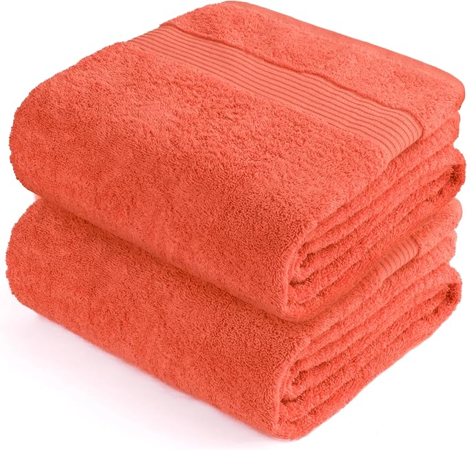 Cotton Paradise 100% Cotton Turkish Towel Set, Soft Absorbent Quick Dry, 2 Piece 35x70 Bath Sheet Set, Coral