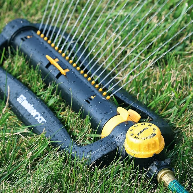 Melnor 65133AMZ XT Turbo Oscillating Sprinkler W/Timer, 4,000 sq. ft., Quick Connect Bundle, 2-Way Adjustable, Black, Yellow