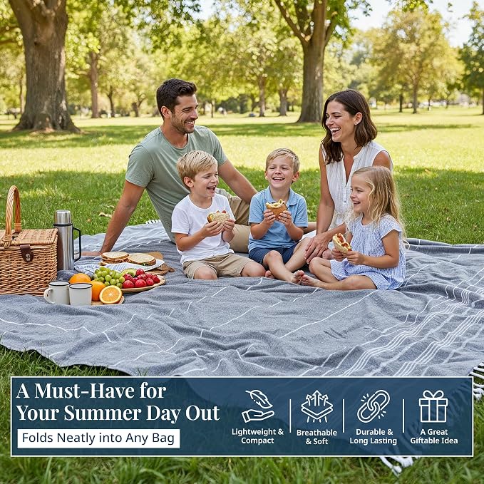 LANE LINEN Beach Blanket Sand Free, Cotton & Big Beach Towel - Smokey Black