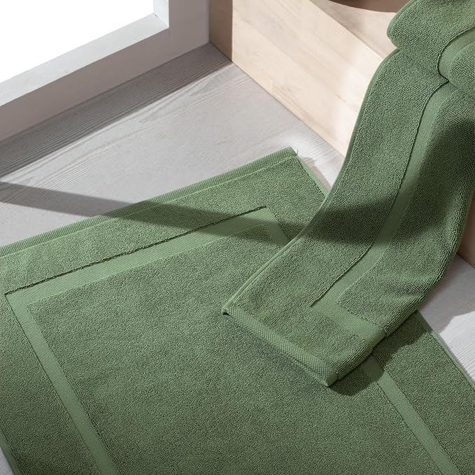 SALBAKOS 2-Piece 100% Turkish Cotton Bath Mat Towel, 20x34 inch, Green | Bathroom Floor Towels, Thick Soft Most Absorbent Quick-Dry Durable Large Size Foot Rug, Premium Hotel Quality Made in Turkey