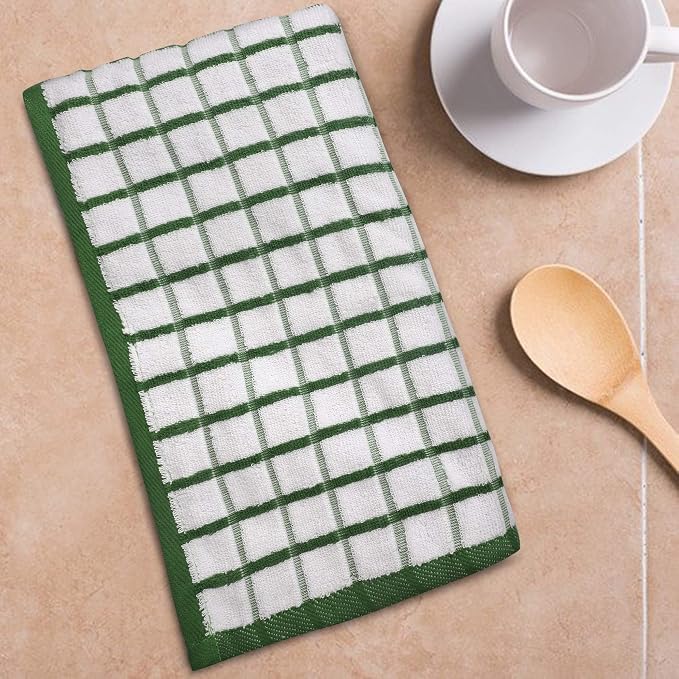 Urban Villa Kitchen Towels Cotton Dish Towels 20”x30” (Set of 3) Green Wht