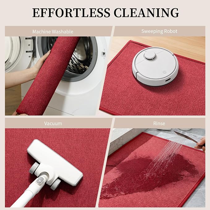 YIHOUSE Red Bathroom Rugs Sets 2 Piece, Quick Dry Thin Bath Mat, Non Slip Absorbent Machine Washable, Bath Runner Rug for Bathtub Sink Home Decor (17"x24" + 17"x47")