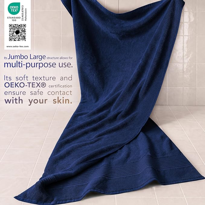Cotton Paradise 100% Cotton Turkish Towel Set, Soft Absorbent Quick Dry, 2 Piece 35x70 Bath Sheet Set, Navy Blue