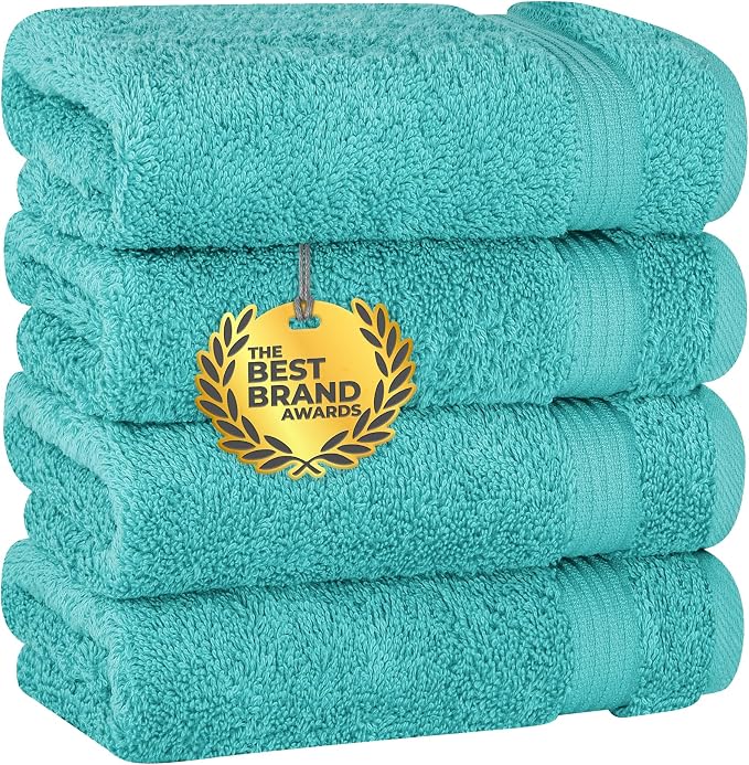 Cotton Paradise 100% Cotton Turkish Hand Towels, 4 Piece, Turquoise Blue