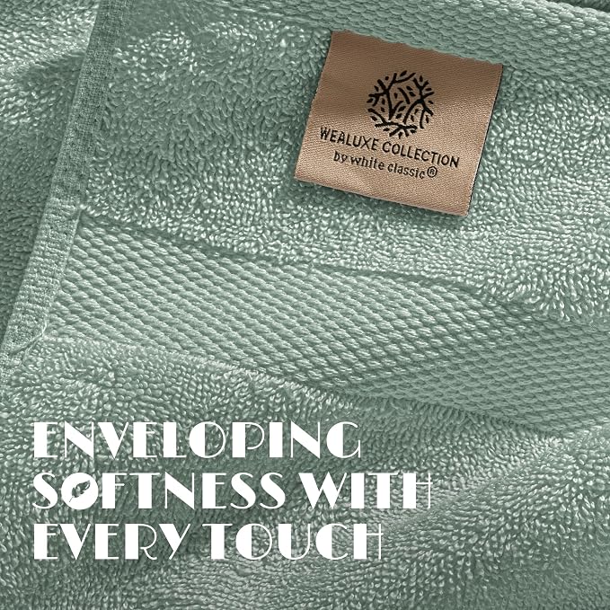 White Classic Green Hand Towels for Bathroom [6 Pack] Cotton Hand Towel Bulk for Gym, Kitchen and Spa, 16x27 Inches Soft Highly Absorbent Quick Dry Terry Salon Towels