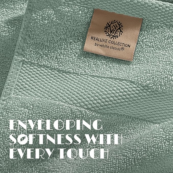 White Classic Wealuxe Green Bath Towels 24x50 Inch, Cotton Towel Set for Bathroom, Hotel, Gym, Spa, Soft Extra Absorbent Quick Dry 6 Pack