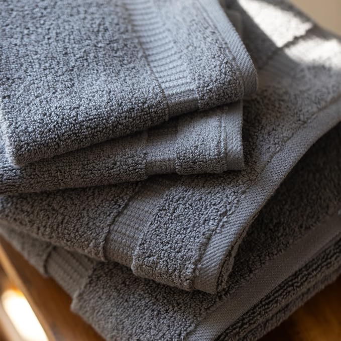 SALBAKOS 100% Turkish Cotton Bathroom Towel Set of 6-Piece, Gray | 630 Gsm Thick Super Soft Highly Absorbent 2 Bath + 2 Hand + 2 Washcloth Towels Sets, Giftable, Hotel Quality, Made in Turkey