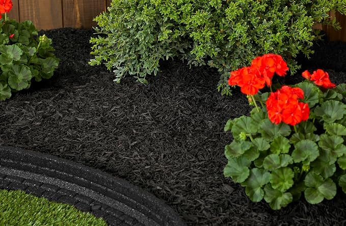 Premium Shredded Rubber Mulch for Gardens, Lawns, and Landscaping | Long Lasting Color | Looks Like Natural Wood Mulch (75 CU. FT. - 1,350 LBS, Black)