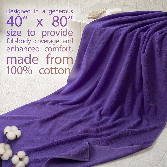 Cotton Paradise 100% Cotton 40x80 Oversized Bath Sheet, Extra Large Turkish Bath Towels for Bathroom, Purple Bathsheet
