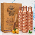 Copper Water Bottle,Ayurvedic Pure Copper Bottle For Drinking - Drink More Water, Lower Your Sugar Intake And Enjoy the Health Benefits Immediately,32 Oz(1Cleaning Brush +3 Diamond Bottle)