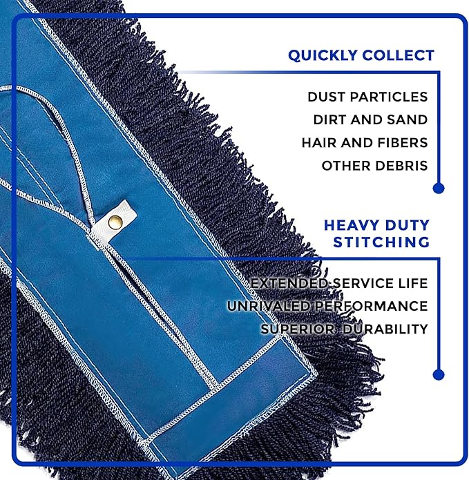 Nine Forty 24" Premium Nylon Dust Mop with Wood Handle - Heavy Duty Mop Head for Industrial, Commercial, and Residential Cleaning - Dry Floor Duster for Hardwood Surfaces and Commercial - Blue