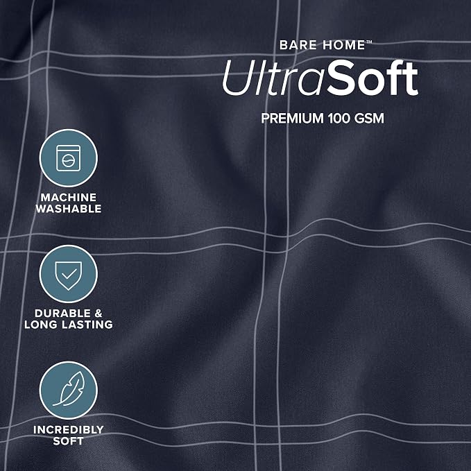 Bare Home Bedding Duvet Cover King Size - Premium 1800 Super Soft Collection - Lightweight, Cooling - Soft Breathable Bedding Duvet Cover (King, Modern Plaid - Midnight Blue/White)
