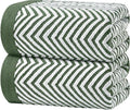 White Classic Cotton Beach Towels Oversized 35 x 70 Inches, Ultra Absorbent and Low Lint Luxury Pool Towels, Chevron Design, Khaki Green, 2 Pack