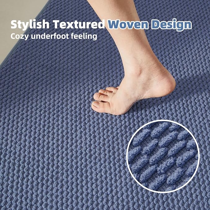 TYUU Bathroom Runner Rugs, Long Bath Mat Runner Washable Thin Quick Dry Low Pile Bathroom Runner Rugs Non Slip, Denim Blue 16"x60"