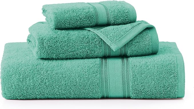 LANE LINEN Towel Set Quick Dry 100% Cotton 3 Piece Soft Absorbent - Teal | Cotton Towels For Bathroom - Zero-Twist Durability, Zero-Twist Cotton, Terry Weave Comfort, Long-Lasting Comfort