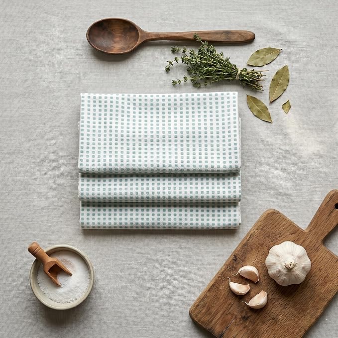 Urban Villa Kitchen Towels Cotton Dish Towels 20”x30” (Set of 6) Aqua White