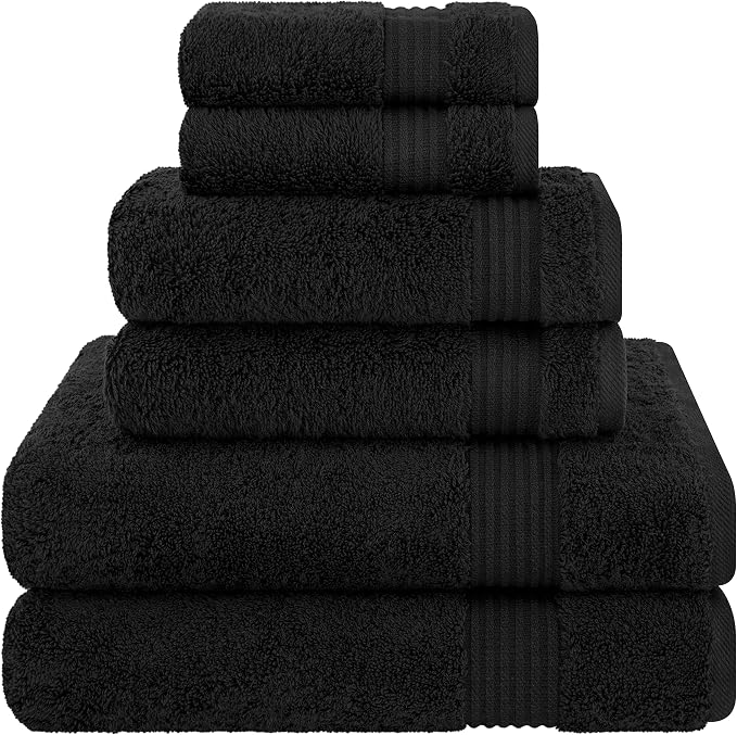 Cotton Paradise 100% Cotton Turkish Towel Set, Soft Absorbent Quick Dry, 6 Piece Towel Set, Coal Black