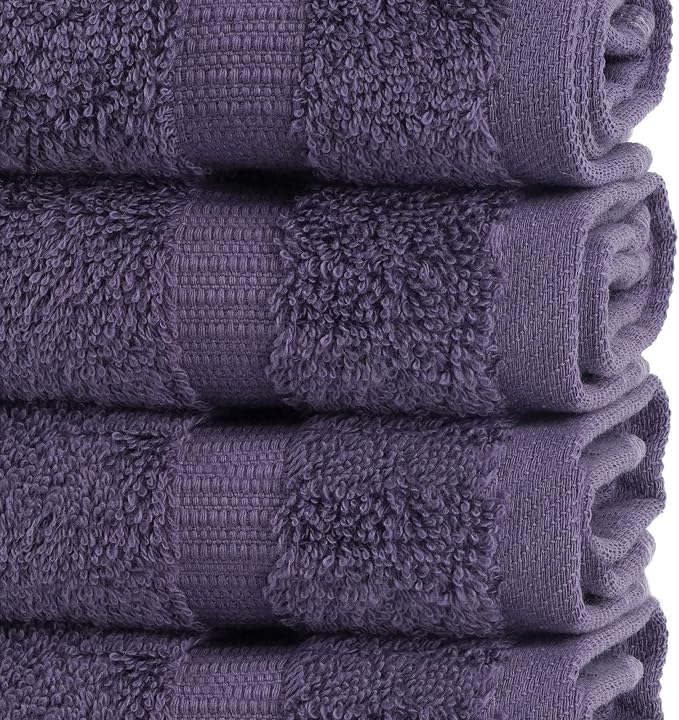 Chakir Turkish Linens 4 Piece Washcloth Set, 100% Cotton Luxury Turkish Washcloths for Bathroom, Soft Absorbent Washcloths, 13 x 13 Inches, Plum