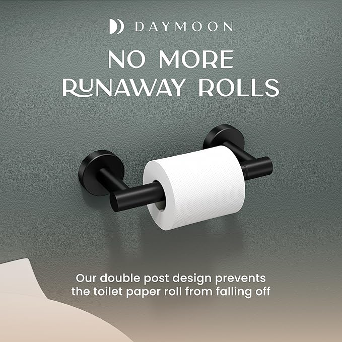 Day Moon™ - Toilet Paper Holder - Modern Roll Holder for Bathroom - 2 Pack - Wall Mount, Black