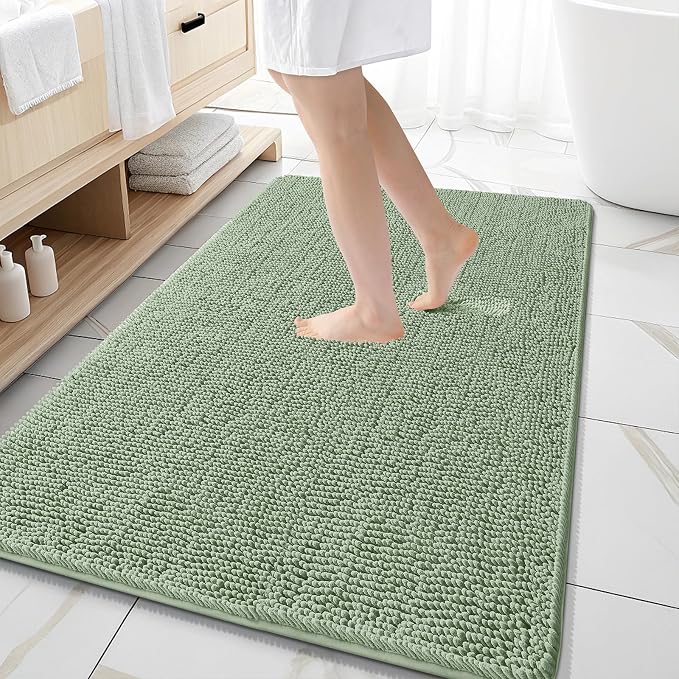OLANLY Large Bathroom Rugs 59x35, Extra Soft Absorbent Chenille Bath Rugs, Rubber Backing Quick Dry, Machine Washable Bath Mats for Bathroom Floor, Tub and Shower, Home Decor Accessories, Sage Green