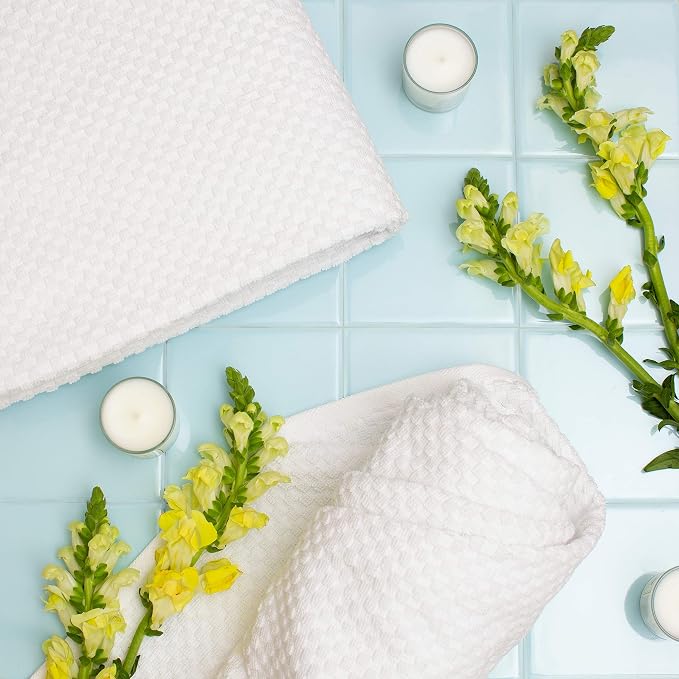 COTTON CRAFT Euro Spa Waffle Weave Bath Towels - Set of 4 White Towels | Pure 100% Ringspun Cotton Oversized Luxurious Towel Set - Soft Plush Super Absorbent Low Lint Quick Dry - 30 x 56 inches