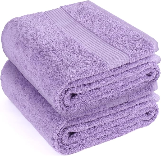 Cotton Paradise 100% Cotton Turkish Towel Set, Soft Absorbent Quick Dry, 2 Piece 35x70 Bath Sheet Set, Lilac