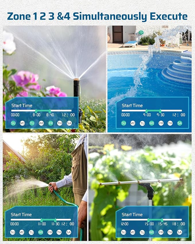 DEWENWILS Sprinkler Timer 4 Zone, Water Timer for Garden Hose with Rain Delay/Manual/AUTO Irrigation, Programmable Outdoor Faucet Hose for Yard, Lawn