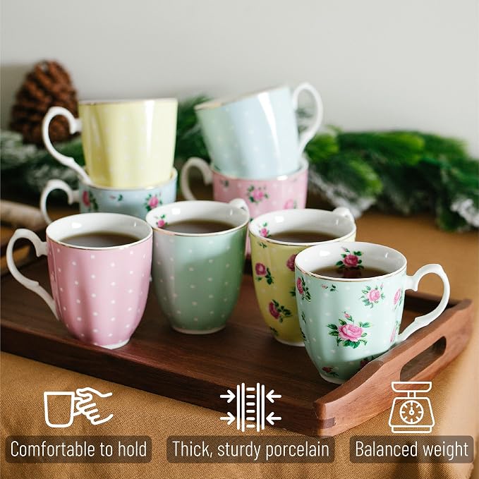BTaT- Royal Coffee Mugs, 12 oz, Set of 8, Porcelain Bone China, Tea Mug, Large Coffee Mugs for Coffee Cups Set, Tea Cups