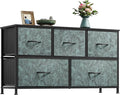 WLIVE Wide Dresser for Bedroom, 5 Drawer Chest of Drawers, Vintage Green | 5 roomy fabric drawers, Wide storage design, Bedroom or closet use, Sturdy steel frame, Smooth wood tabletop