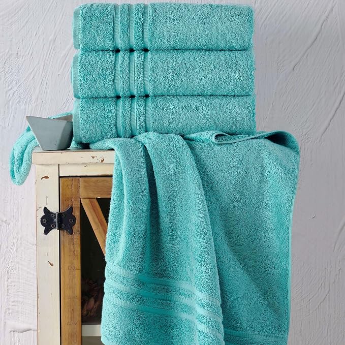 Hawmam Linen Teal Turquoise Bath Towels 4 Pack Soft and Absorbent, Premium Quality Perfect for Daily Use 100% Cotton Towel 600 GSM