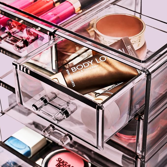 Sorbus Acrylic Makeup Organizer Set, 6-Drawer Vanity & Countertop Cosmetic Storage with Small & Wide Drawers, Purple Makeup Storage for Brushes, Lipsticks, Jewelry – Holiday Gift for Women & Teens