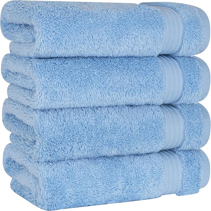 Cotton Paradise 100% Cotton Turkish Towel Set, Soft Absorbent Quick Dry, 4 Piece Hand Towel Set, Sky Blue