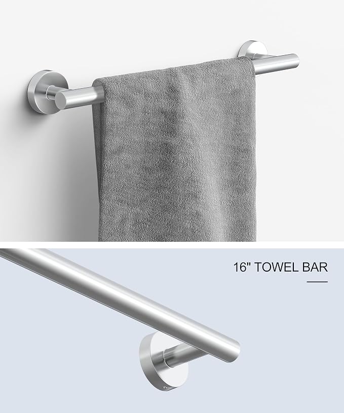 6 Pcs Chrome Bathroom Hardware Accessories Set SUS304 Stainless Steel Towel Rack and Toilet Paper Holder Set Towel Bar Set Wall Mounted by HOMEMYSTIQUE
