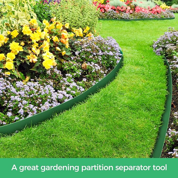 4-Inch x 50 FT Landscape Edging Border with 75 Spikes, Garden Edging Lawn Border Kit, Plastic Edging Border Flexible for Garden Flower Beds Lawn Yard Pathway Paver Edging (Green)