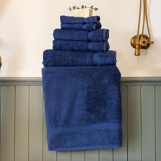 SALBAKOS - Luxury 6 Piece Towel Set, 100% Turkish Cotton, Quick Drying, Highly Absorbent & Comfy, Includes 2 Bath Towels, 2 Hand Towels & 2 Washcloths | (Navy)