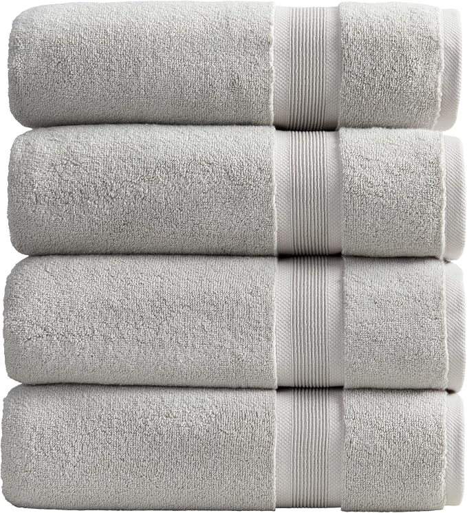 Springtree Home Luxury Bamboo Rayon Plush Bath Towel Set | 4-Pack | Grey | 35% Bamboo Rayon - 65% Zero Twist Cotton | Absorbent Quick-Dry Towels for Bathroom | Ultra Soft | OEKO-TEX Standard 100